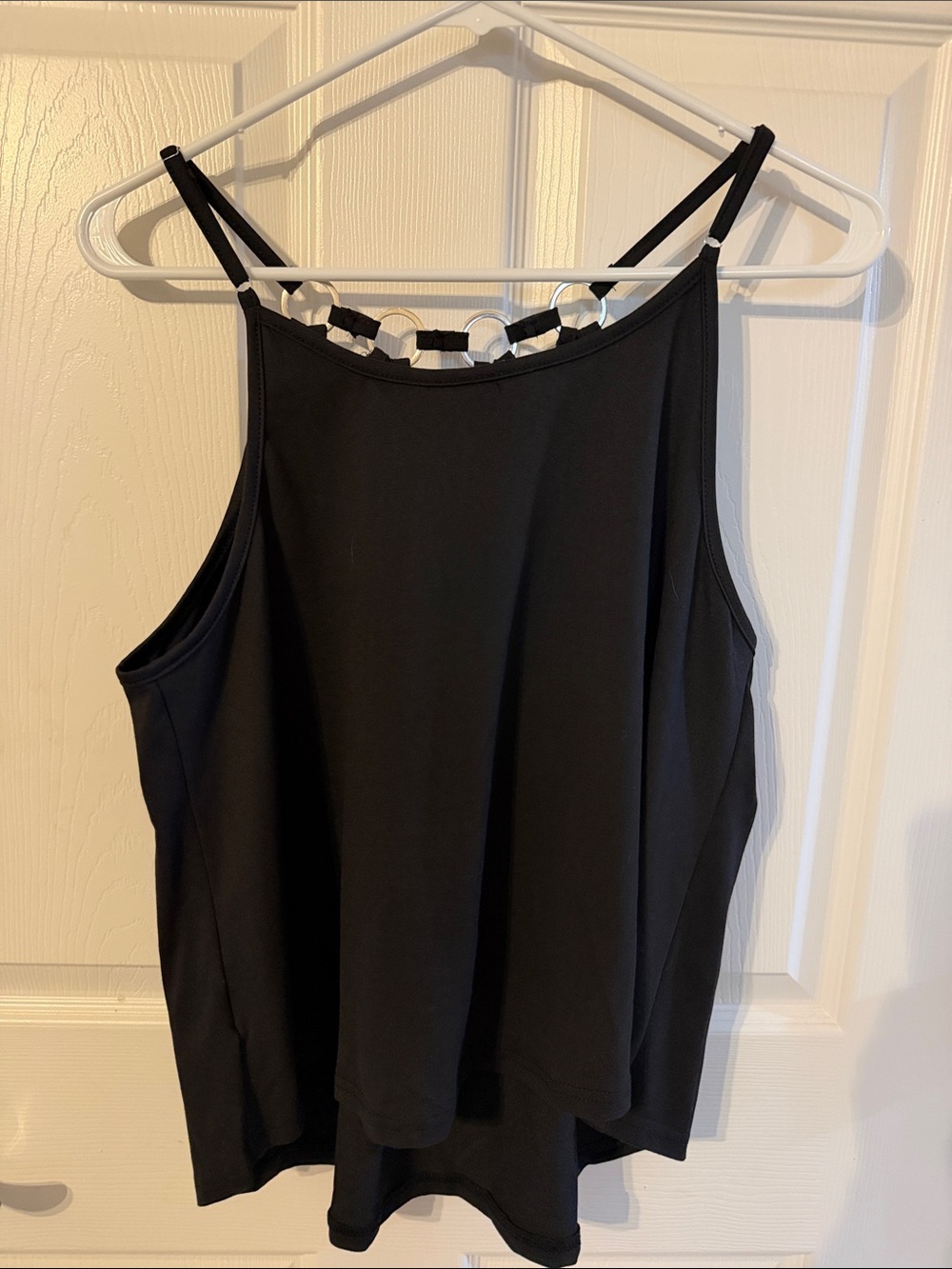 SHEIN Black High-Neck Tank Top with Decorative Ring Detail